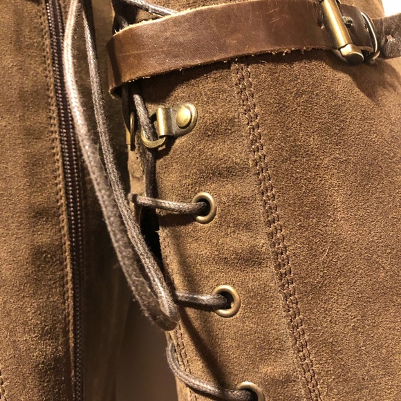 Alberto Fermani Suede & Leather Lace-Up Zippered Knee High Heeled Boots - Picture 2 of 7